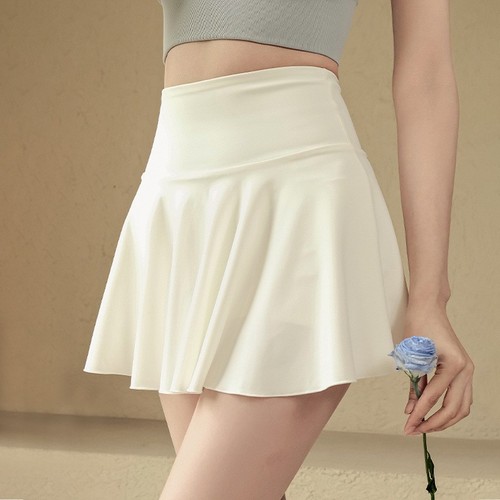 Sports Skirt for Women - Two-Piece False Summer, Sun Protection Yoga Skirt, Running, Fitness, Tennis, Badminton, Pleated White Skirt