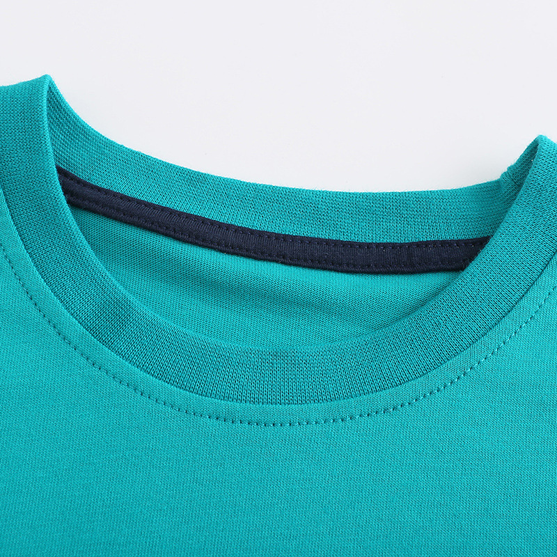 Camiseta de estilo europeo y americano para niños, nueva camiseta de verano de algodón tejido para niños, ropa infantil con cuello redondo, camiseta de manga corta con combinación de colores. image 5