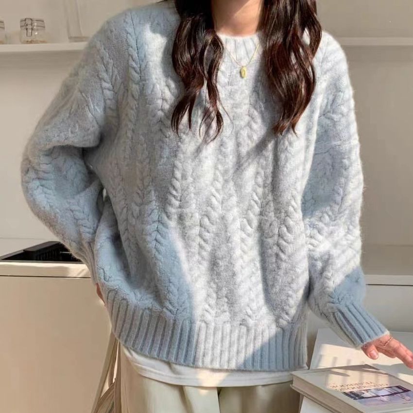 秋冬季新款毛衣女套头圆领韩版宽松麻花小个子针织上衣初高中生潮