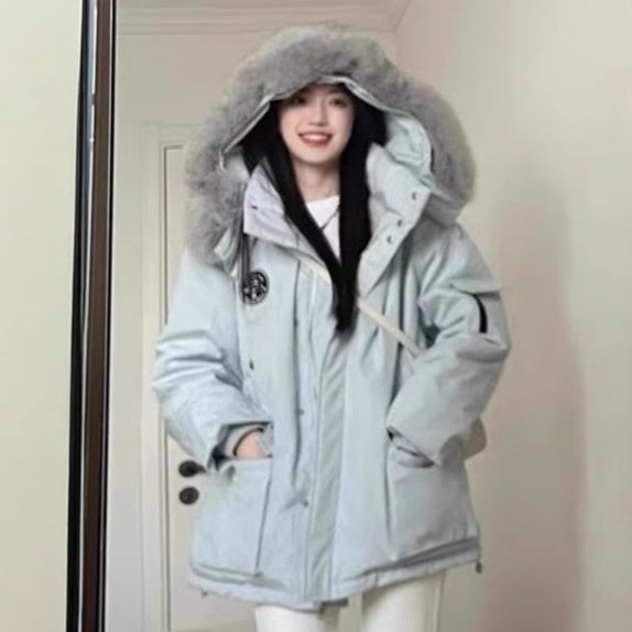 Workwear Fur Collar Parka down Cotton Jacket for Women with a Unique Design, Niche 2025 Winter New Mid-Length Thickened Coat