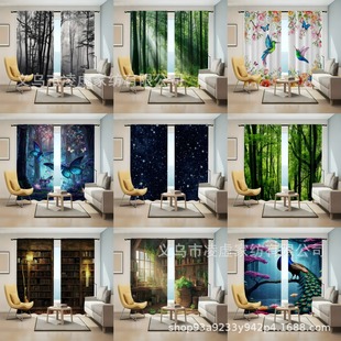 temu hot sale curtain butterfly 3D printing curtain living room study bedroom blackout bathroom waterproof kitchen decoration