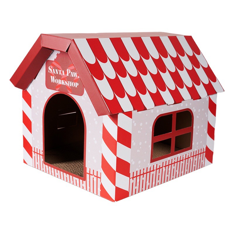 Nido de Navidad, papel corrugado encriptado, resistente al desgaste, sin caspa, tablero de raspado para gatos, casa para gatos, casa para gatos, nido para mascotas multifuncional de doble uso
