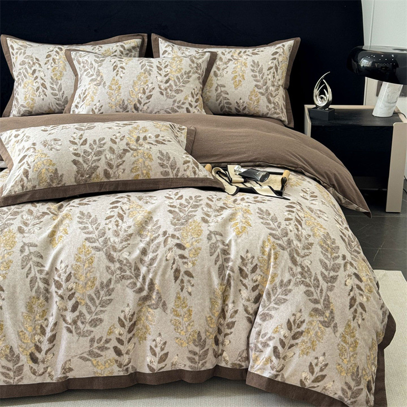 ハイエンド厚手磨毛秋冬四点セット純綿シーツカバーアメリカ式軽豪華風保温寝具