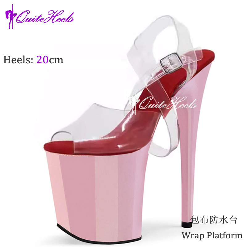 20cm tubo de acero odiar zapatos de desfile de modelo de altura alta diosa sexy tacones impermeables cruzadas con sandalias transparentes