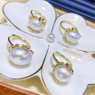 Natural Freshwater Pearl Oval Baroque Ring Live Supply Large Particle Special-Shaped European and American Cross-Border Delivery for Women
