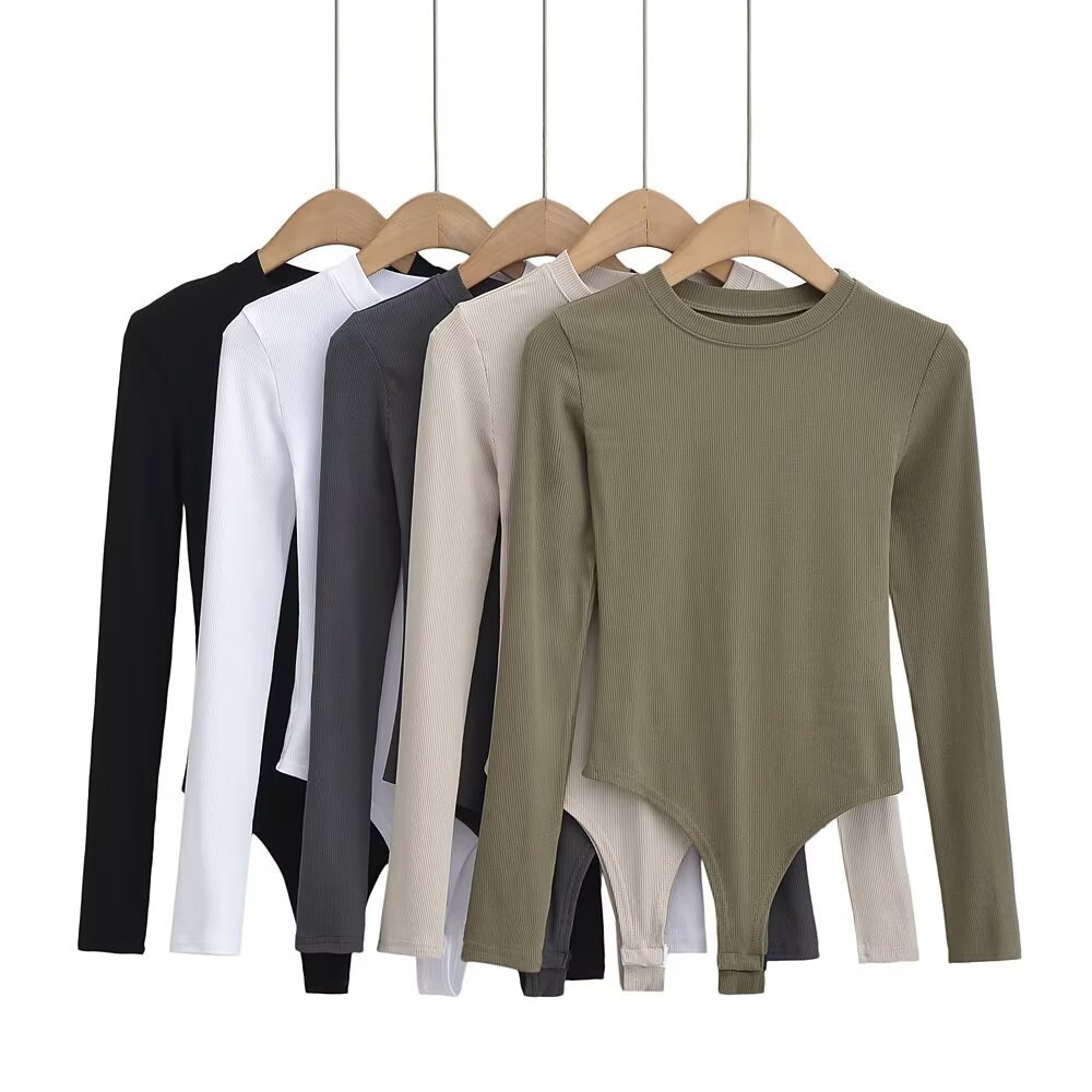 New autumn hot girl sexy round neck long-sleeved base shirt ins blogger slim elastic one-piece long-sleeved T-shirt for women