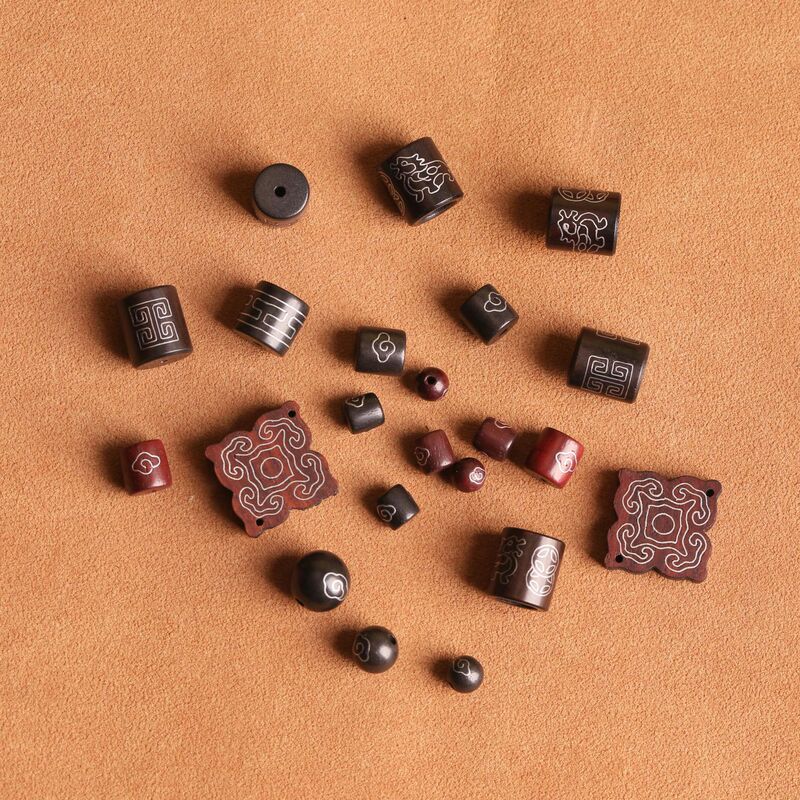 Ebony blood sandalwood inlaid silver beads DIY accessories large and small hole barrel cap spacer beads pendant back cloud filigree barrel beads Ebony blood sandalwood inlaid silver beads DIY accessories large and small hole barrel cap spacer beads pendant back cloud filigree barrel beads