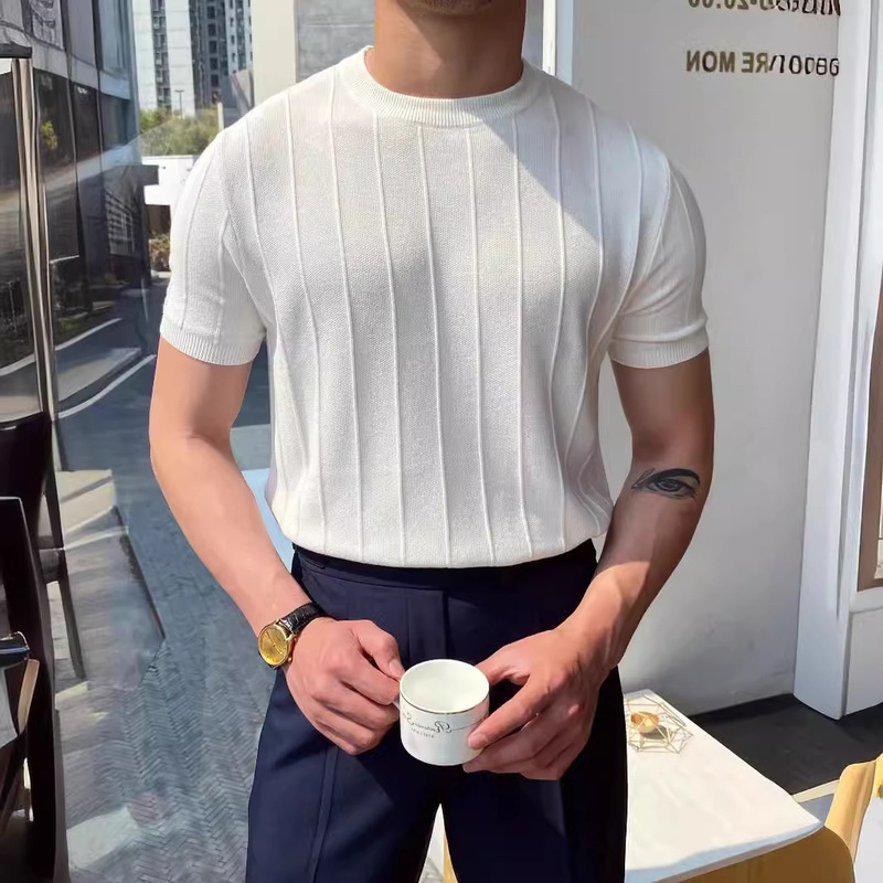 Light Luxury Knitted T-shirt Men's Summer New Round Neck T-shirt Half-sleeved Men's Short-sleeved Thin Korean-style Base Shirt T-shirt Wool