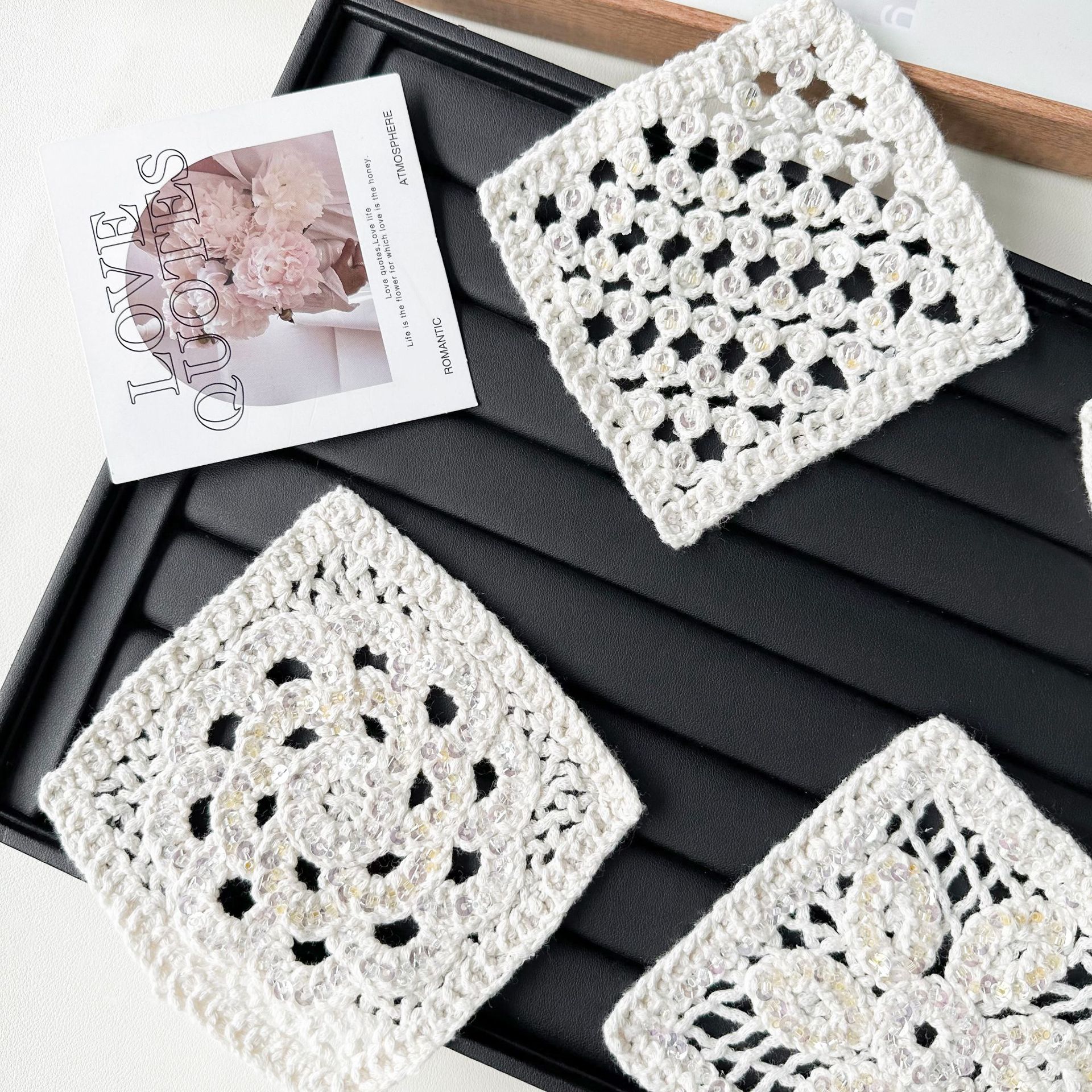 Crochet de alta calidad de encaje de sequilla flor de decoración parches de ropa vestidos bolsos accesorios de bolsillo mayorista
