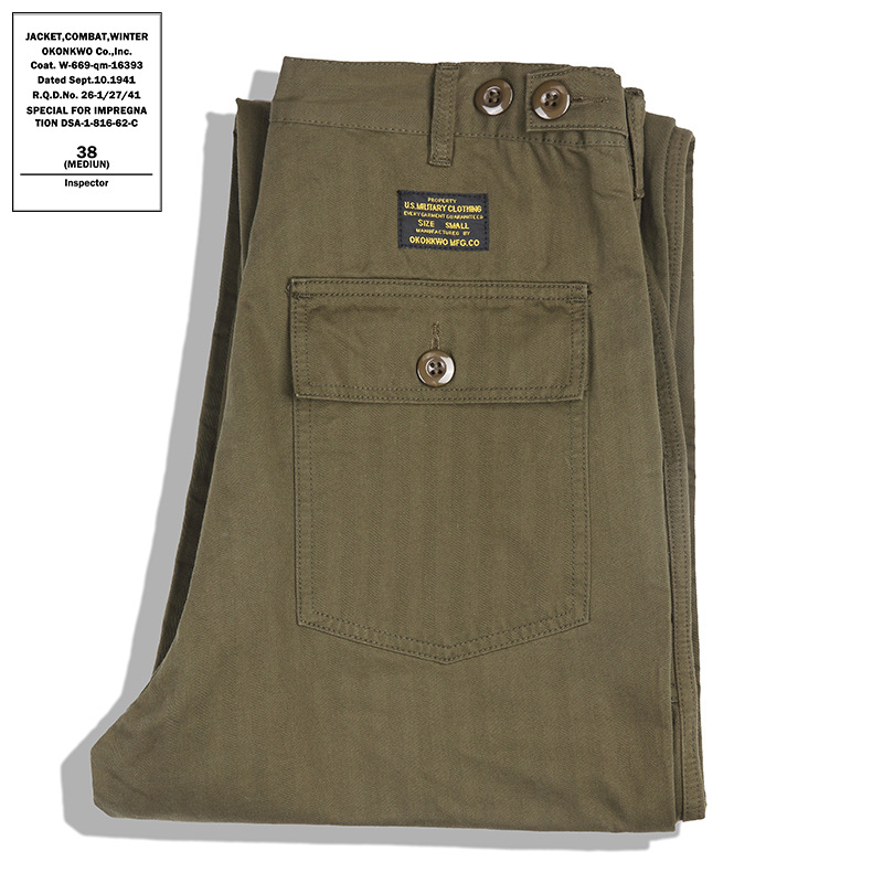 OKONKWO Americano retro militar pantalones OG-107 ropa de trabajo pantalones casuales patrón de espiga pantalones ameikaji