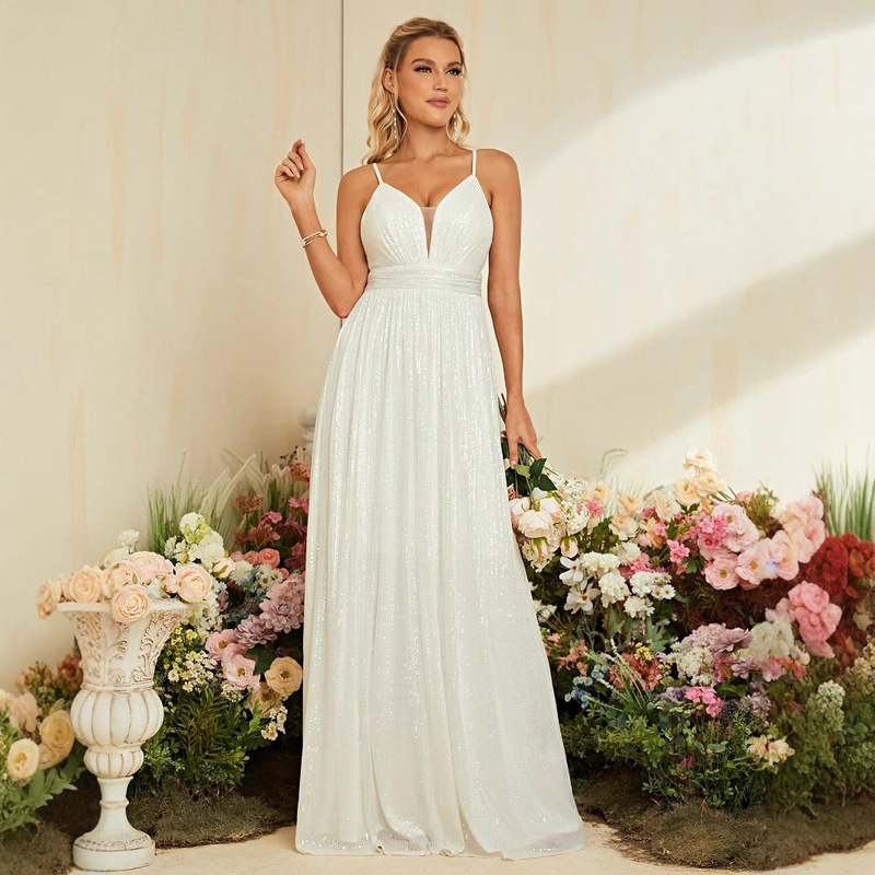 European and American White Sling Ball dress Beach Church Wedding Dress Simple Elegant Dress Slim-fit Slim-fit Women