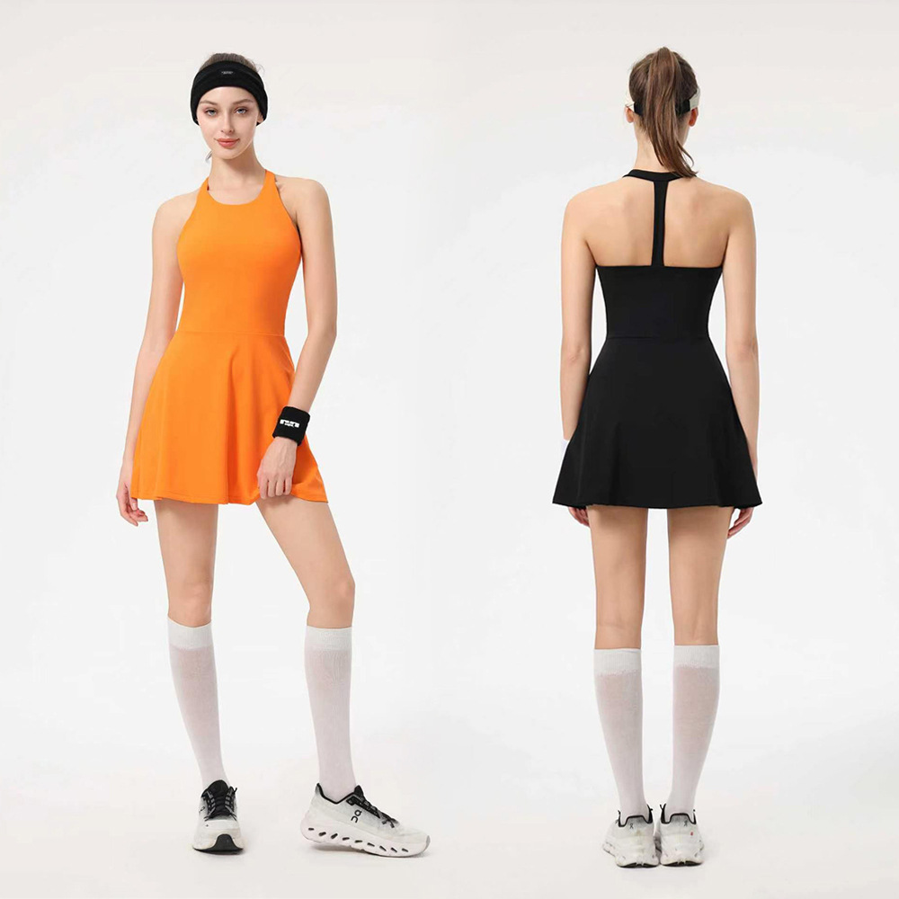 A-Line Sports Casual Two-Piece Dress T-Shaped Backless Quick-Dry Anti-Exposure Feather Tennis Skirt Quick-Dry Tennis Skirt