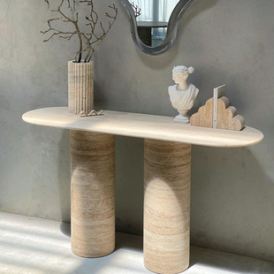Natural Yellow Cave Stone Porch Table Silent Style Light Luxury Minimalist Model Room Entrance Aisle Lobby Wall Simple Case