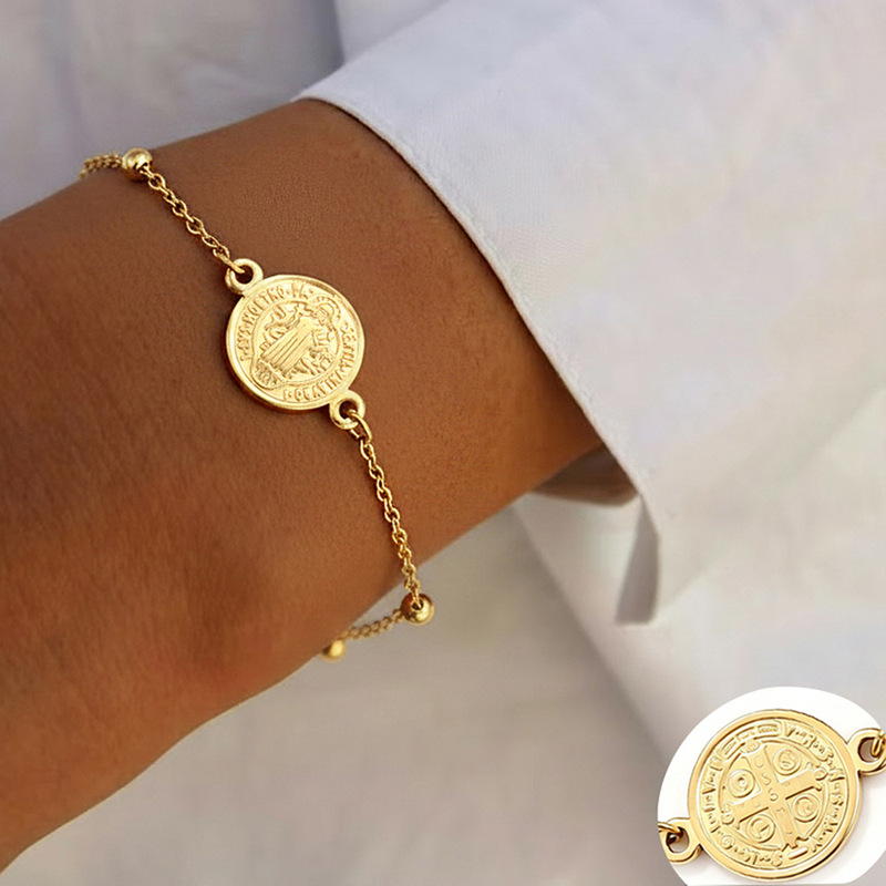 Cross-Border Hot-Selling Stainless Steel Adjustable Chain Bracelet, Geometric Coin Bracelet, Fashionable and Exquisite Baota Jewelry