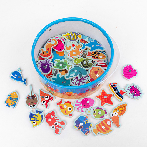 Kindergarten children early education educational insect catching game wooden magnetic fishing toy set for 3-5-6 year old girls