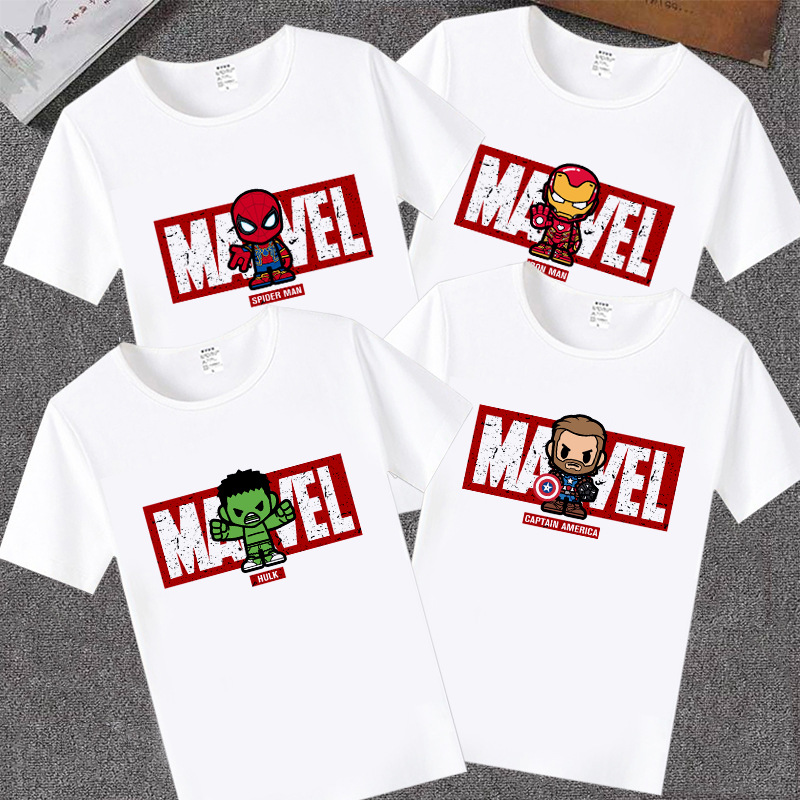Q版复仇的联盟系列情侣短袖T恤夏季蜘蛛侠钢铁侠兄弟装洋气亲子装