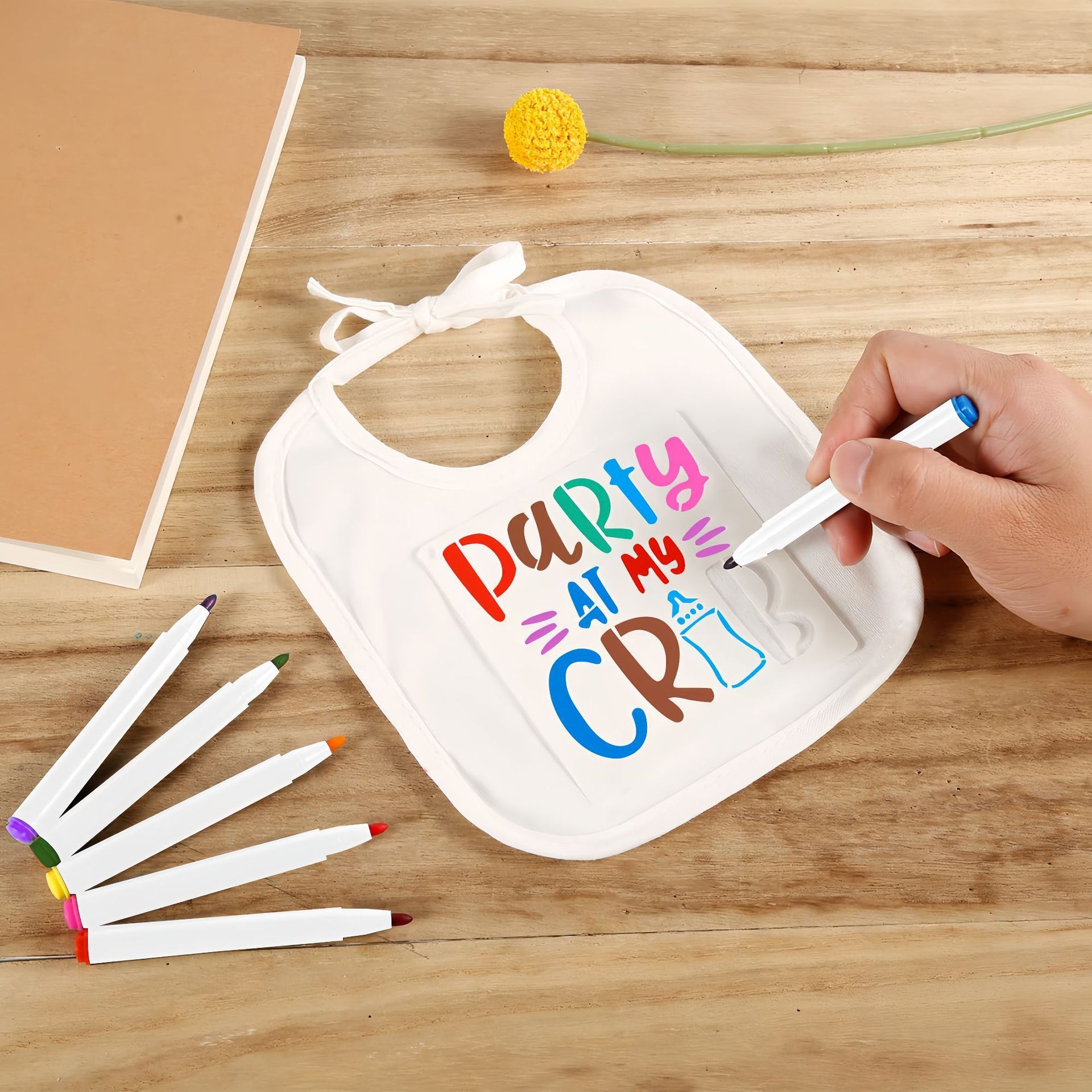 跨境婴幼儿空白围兜热转印白色防水口水巾DIY围嘴水彩笔模板套装