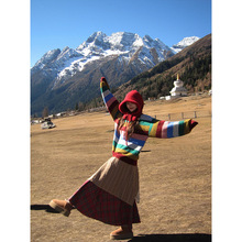 云南大理川西新疆草原旅游穿搭女彩色多巴胺毛衣民族风半身裙套装