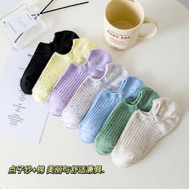 春夏薄款纯棉袜子女吸汗防臭竖条网眼防滑船袜日系纯色低帮隐形袜