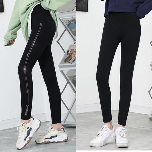 Women's Winter and Autumn Iced Drilling Leggings with Side Drilling and Hip-Lifting High-Waisted Leggings for Sports Outerwear