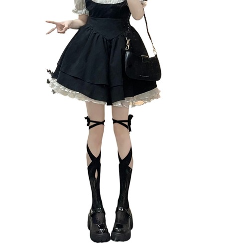 Spring and summer Lolita lace cross-tie mid-calf socks for women with hole mesh hollow versatile jk pile socks