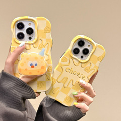 奶油黃色芝士支架適用iPhone14pro max蘋果15手機殼13/12二合一殼