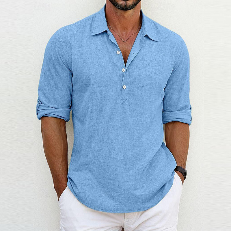 Men's Linen Shirt, Summer Export Cross-Border Solid Color Half-Open Shirt, Breathable, Sweat-Absorbent, Non-Iron Casual Short-Sleeve Shirt Men's Linen Shirt, Summer Export Cross-Border Solid Color Half-Open Shirt, Breathable, Sweat-Absorbent, Non-Iron Casual Short-Sleeve Shirt