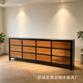 老榆木斗柜家用餐边柜实木靠墙边柜民宿酒店立式储物柜餐厅餐边柜