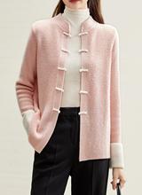 ZZ0911072粉色薔薇新中式羊毛針織衫肌理感盤扣開衫外套