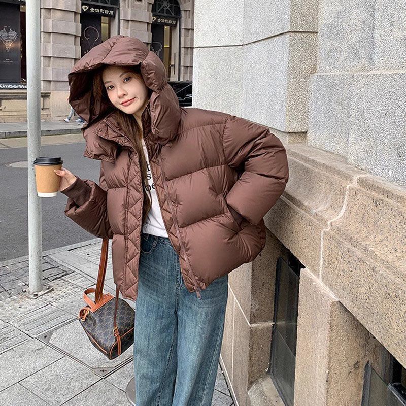 泡芙连帽羽绒棉服女冬季美拉德轻盈加厚小个子高级感外套短款棉衣