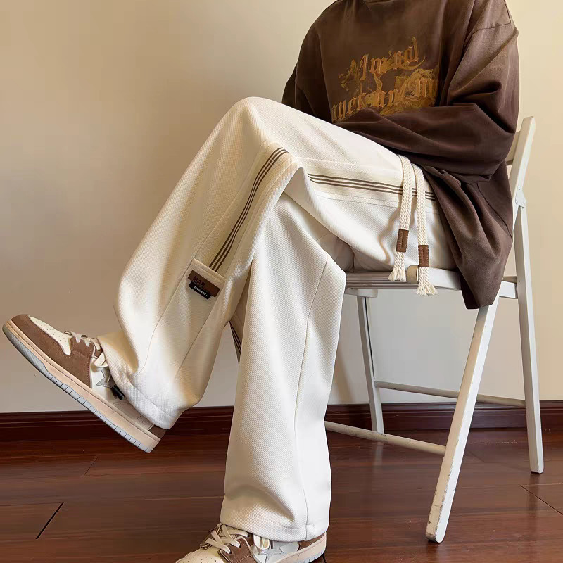 Trendy Brand Striped Casual Pants Men's Spring and Autumn High Street Thin Wide Leg Straight Pants Hong Kong Style plus size Loose Sports Pants Trendy Brand Striped Casual Pants Men's Spring and Autumn High Street Thin Wide Leg Straight Pants Hong Kong Style plus size Loose Sports Pants