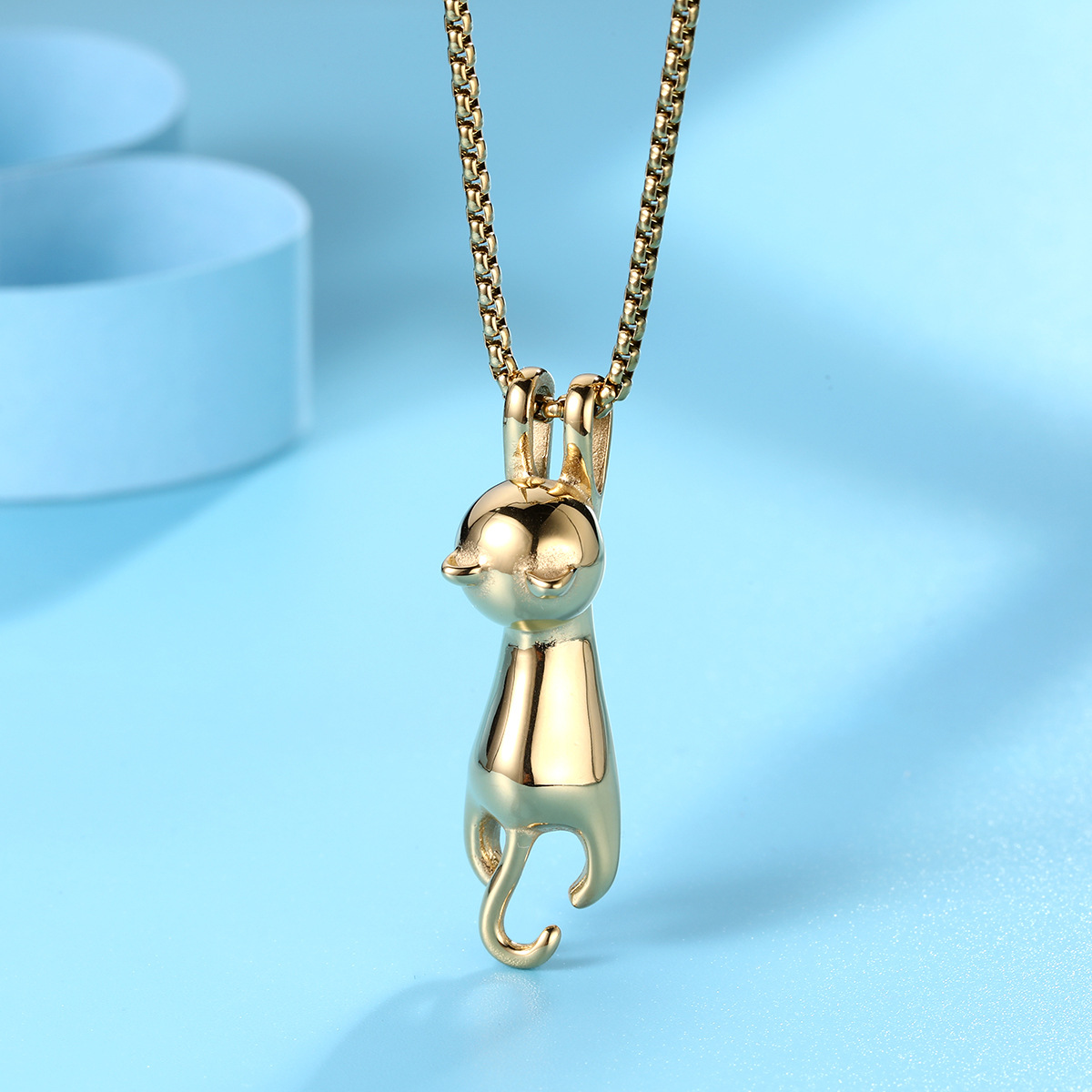 Valentine'S Day Festival Cat Pattern Elegant Lady Cat Titanium Steel Pendant Necklace