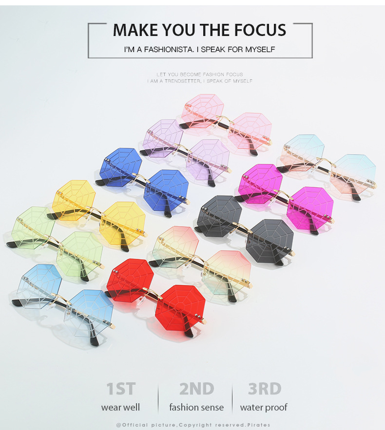 80g Weight Frameless Glasses Structure Sunglasses Classification PC, UV400 Protection Lens Material Polygon Glasses Style INS Style Hip-Hop Spider Web PC UV400 Protection Polygon Frameless Men's Sunglasses