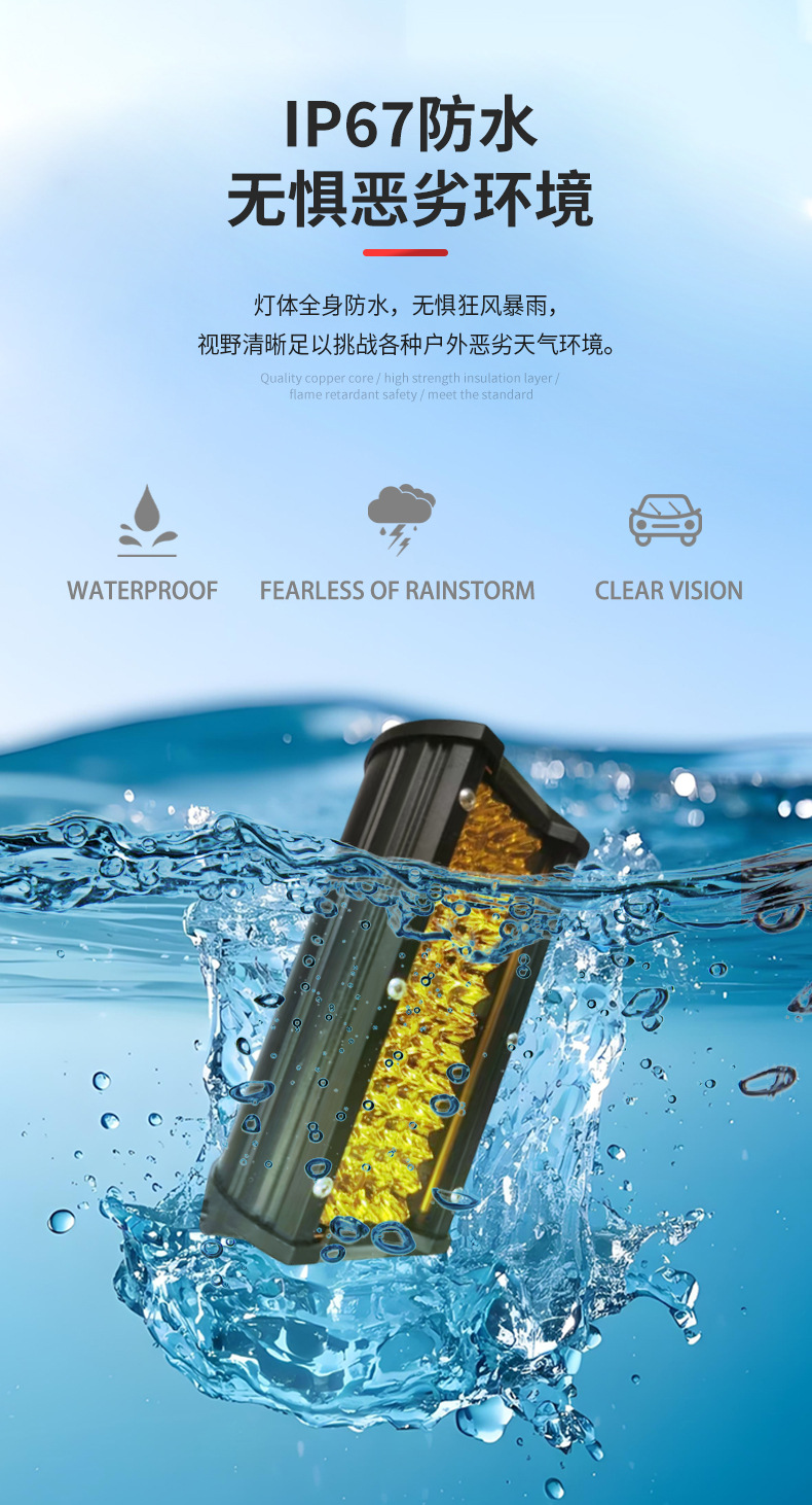 Baoyang Factory Direct Sales Car Led Work Light 48 Lights 144W Trinocular Long Strip Light Engineering Modified Spotlight