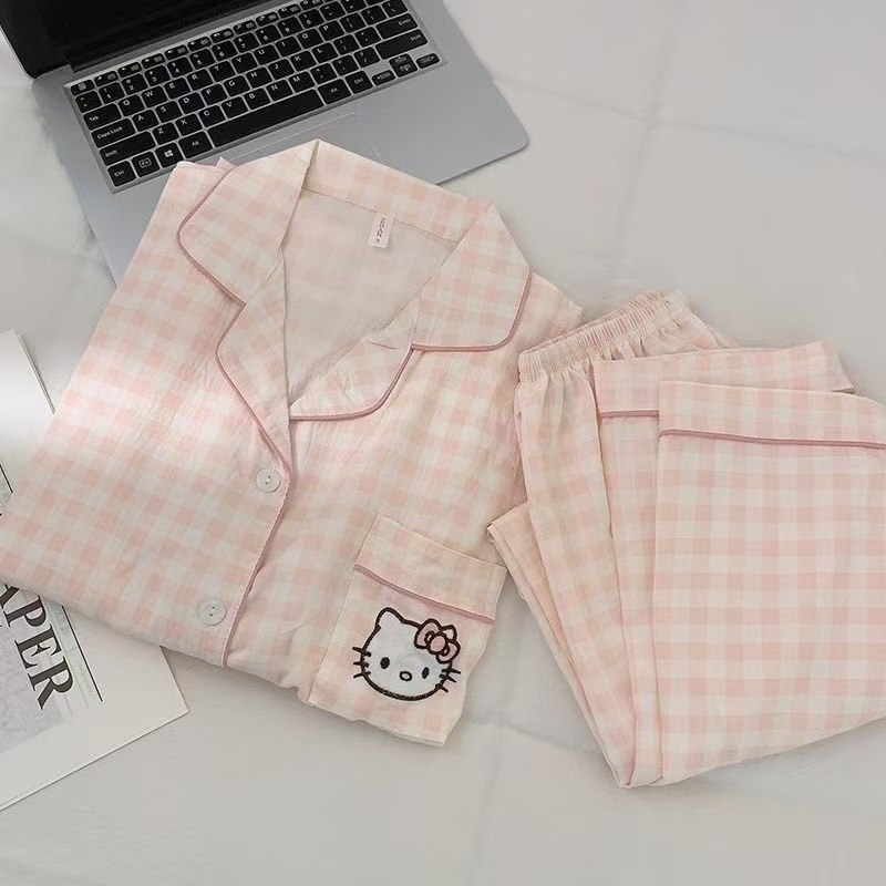 Al por mayor transfronterizo nueva primavera y otoño en línea explosión delgada nube de algodón dulce pijama de mangas largas pantalones largos ropa para el hogar cubierta