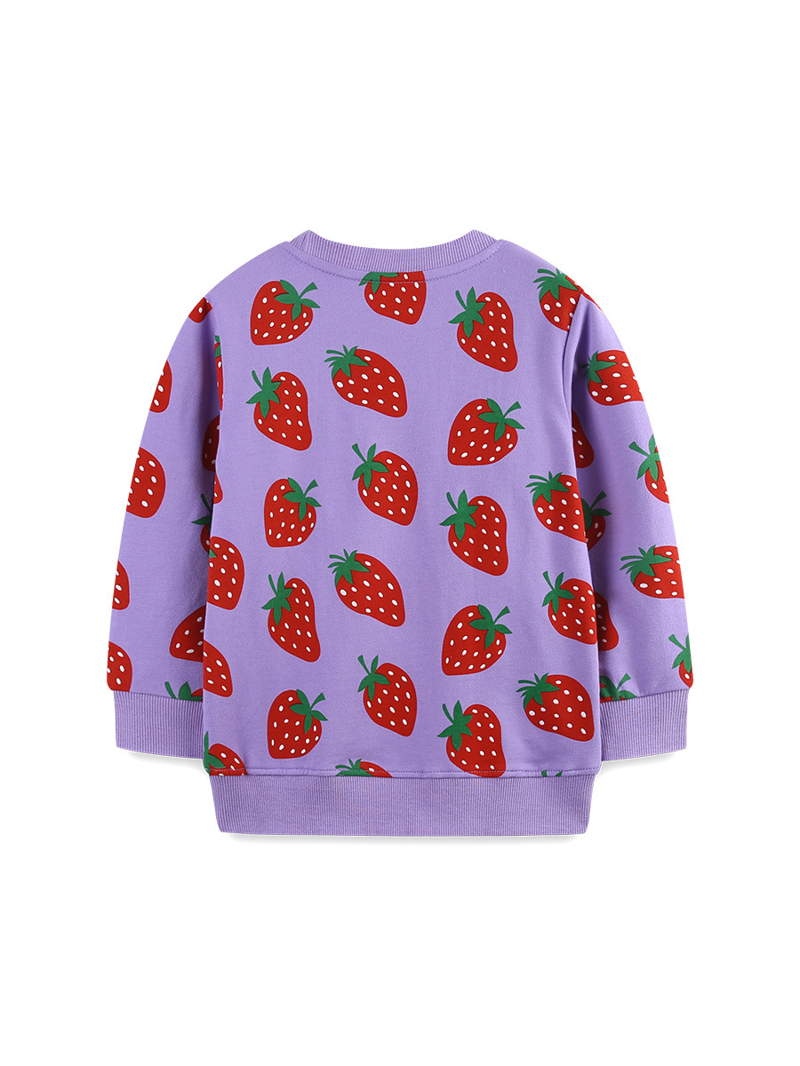26 otoño nuevo estilo europeo y americano ropa infantil dibujos animados impresión de fresa camisa de cuello redondo para niñas camisa de base casual transfronteriza