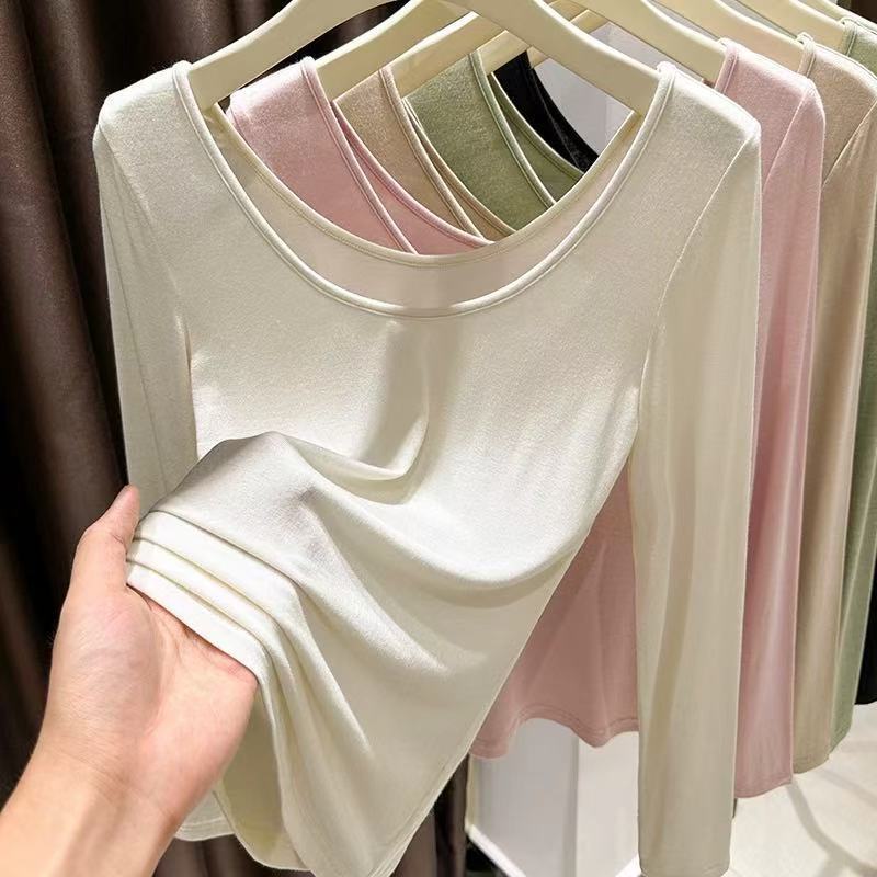 Low-Neck Backless Pure Desire Style New Slim Fit Tight-Fitting Base Shirt, Thin Long-Sleeve Modal Cotton T-Shirt for Women, Trendy Low-Neck Backless Pure Desire Style New Slim Fit Tight-Fitting Base Shirt, Thin Long-Sleeve Modal Cotton T-Shirt for Women, Trendy