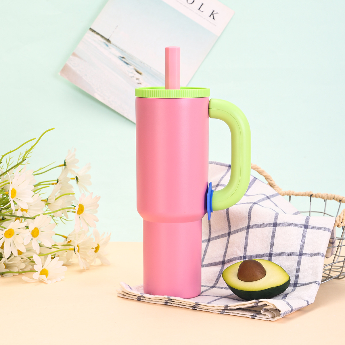 Gourde isotherme esthétique avec paille en acier inoxydable_voghion.com