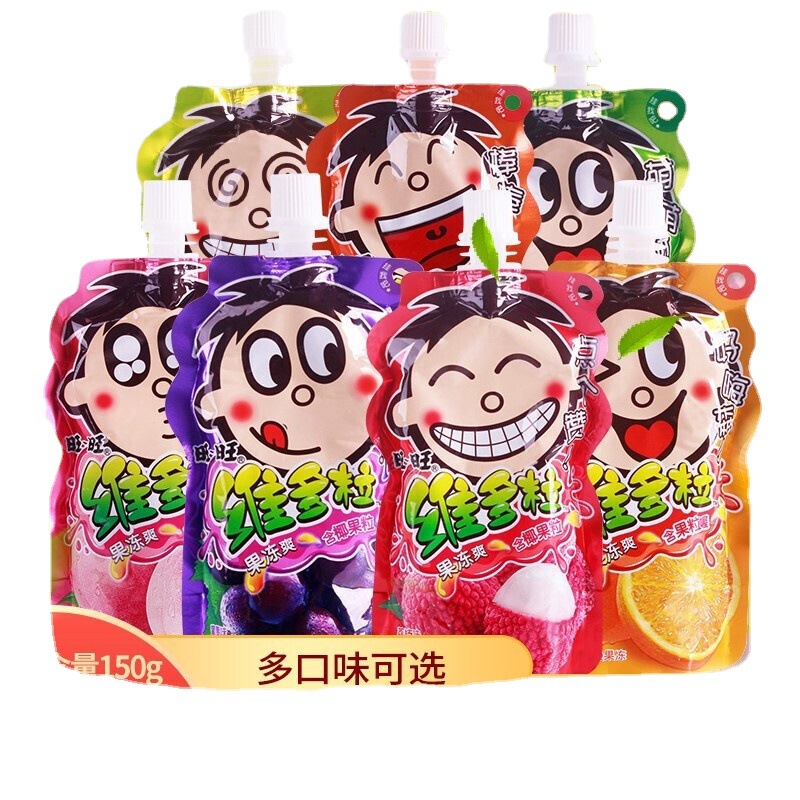 Wangwang Vitality Granules 150g*8 Pouches Fruit Flavored Jellies Peach Orange Pineapple Lychee Grape Children's Suckable Jellies