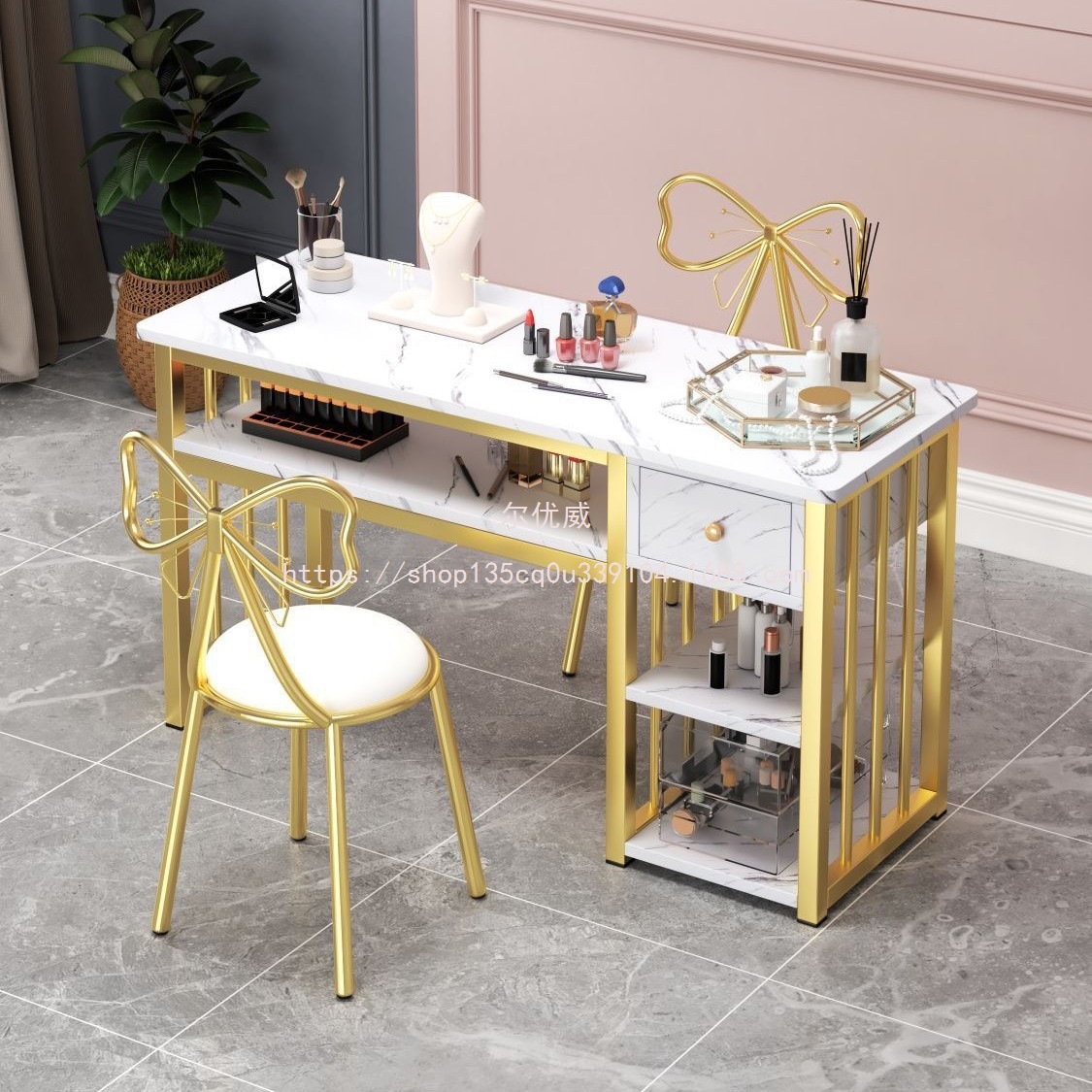Eryouwei mármol red manicure ligera de lujo mesa japonesa simple mesa de manicure mesa y silla conjunto de imitación de doble