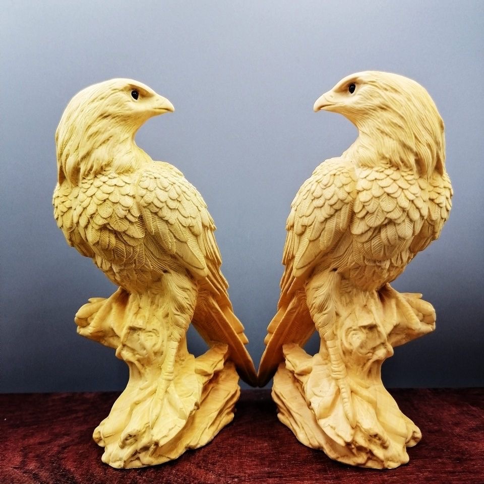 黄杨木雕老鹰摆件高8厘米木制工艺品精雕老鹰大展宏图一体雕文玩