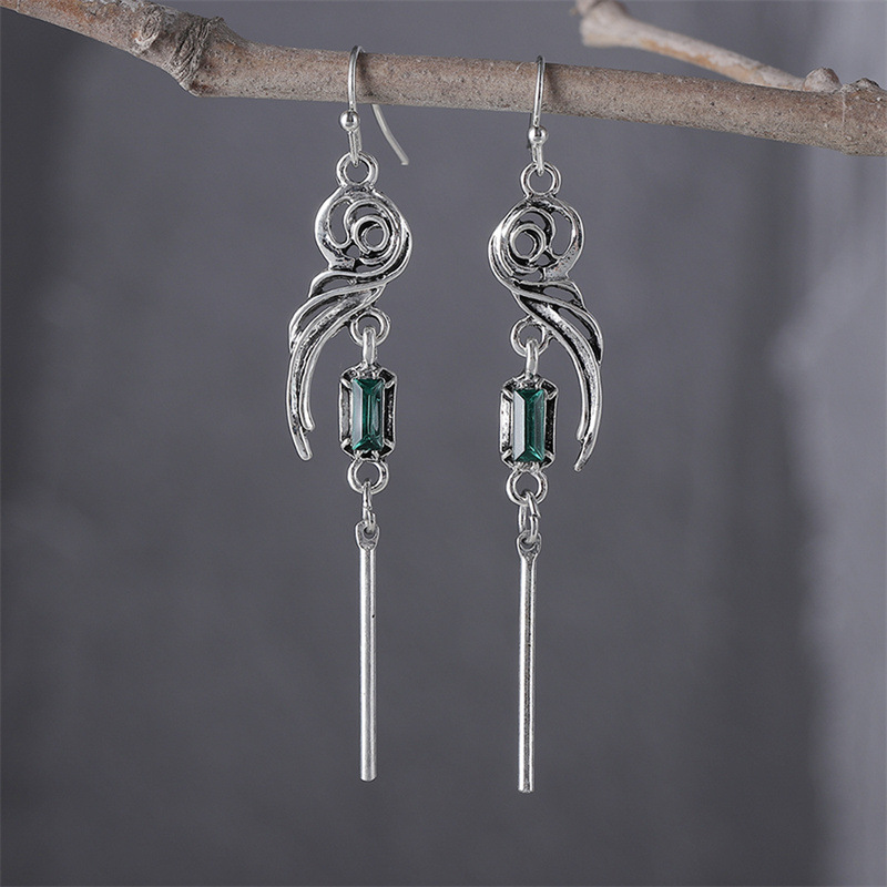 geometric green square retro earrings with zircon