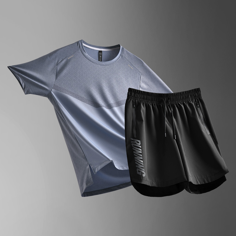 Ropa de verano, ropa deportiva, ropa casual de verano, pantalones cortos de hielo secos rápidos, ropa de hombre para correr, mangas cortas para adolescentes
