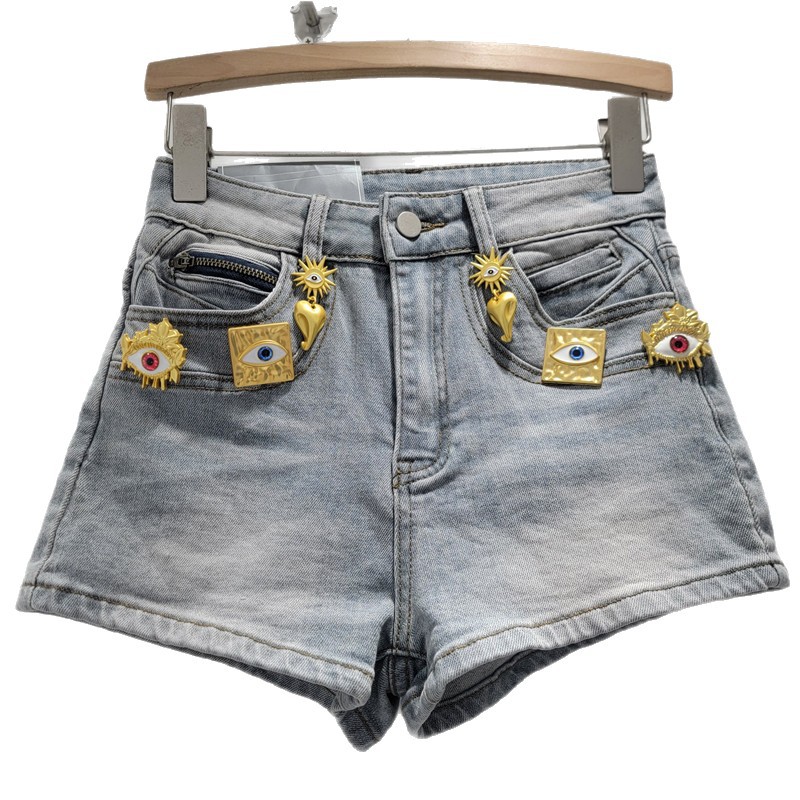 Pantalones Cortos de Mezclilla de Tiro Bajo Desgastados Poliéster Cintura Baja