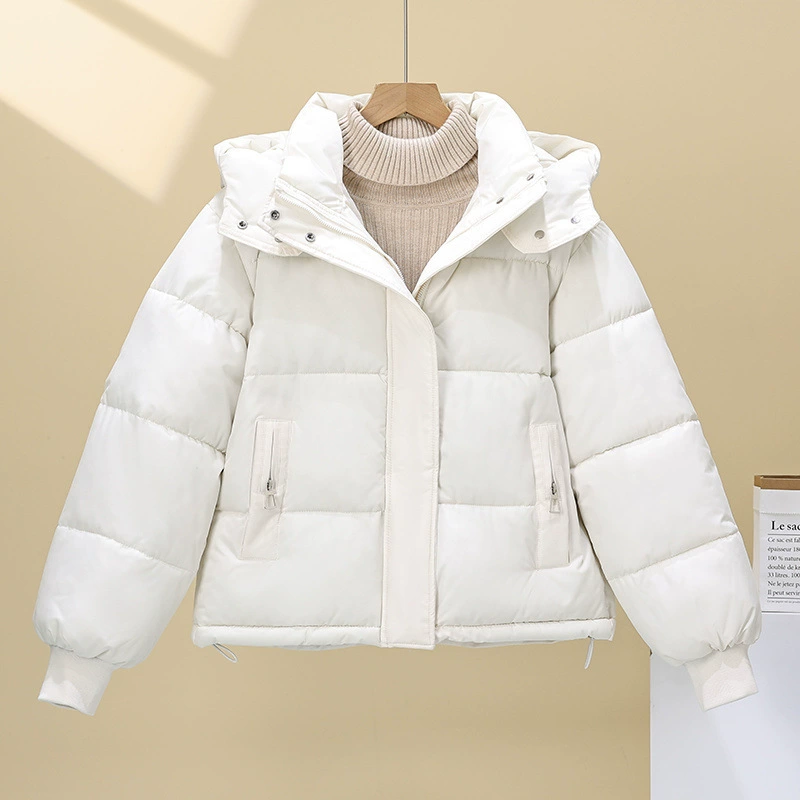 Short down jacket, hooded plus-size, down-filled quilted winter coat