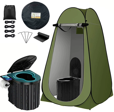 Driving, Emergency Use, Foldable Large — Kempinq və səyahət - single-heightened-toilet-green-tent-including-curing-agent-garbage-bag