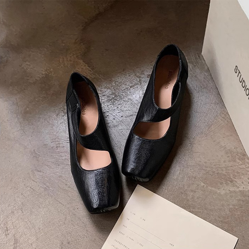 Horsehide French Genuine Leather Square Toe Thick Heel Mary Jane Shoes Women's Shoes Versatile Retro Pig Nose Ballet Shoes Horsehide French Genuine Leather Square Toe Thick Heel Mary Jane Shoes Women's Shoes Versatile Retro Pig Nose Ballet Shoes