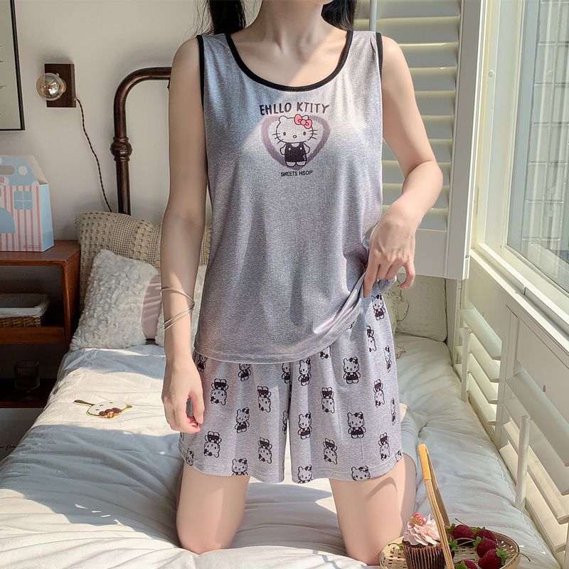 Conjunto de Pijama de Chaleco y Shorts de Seda de Hielo con Almohadillas para el Pecho, Seda Sintética, para Hogar