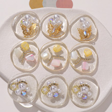 臻途饰品 椭圆亮片珍珠合金链条蝴蝶结树脂贴片diy发夹女鞋花配件