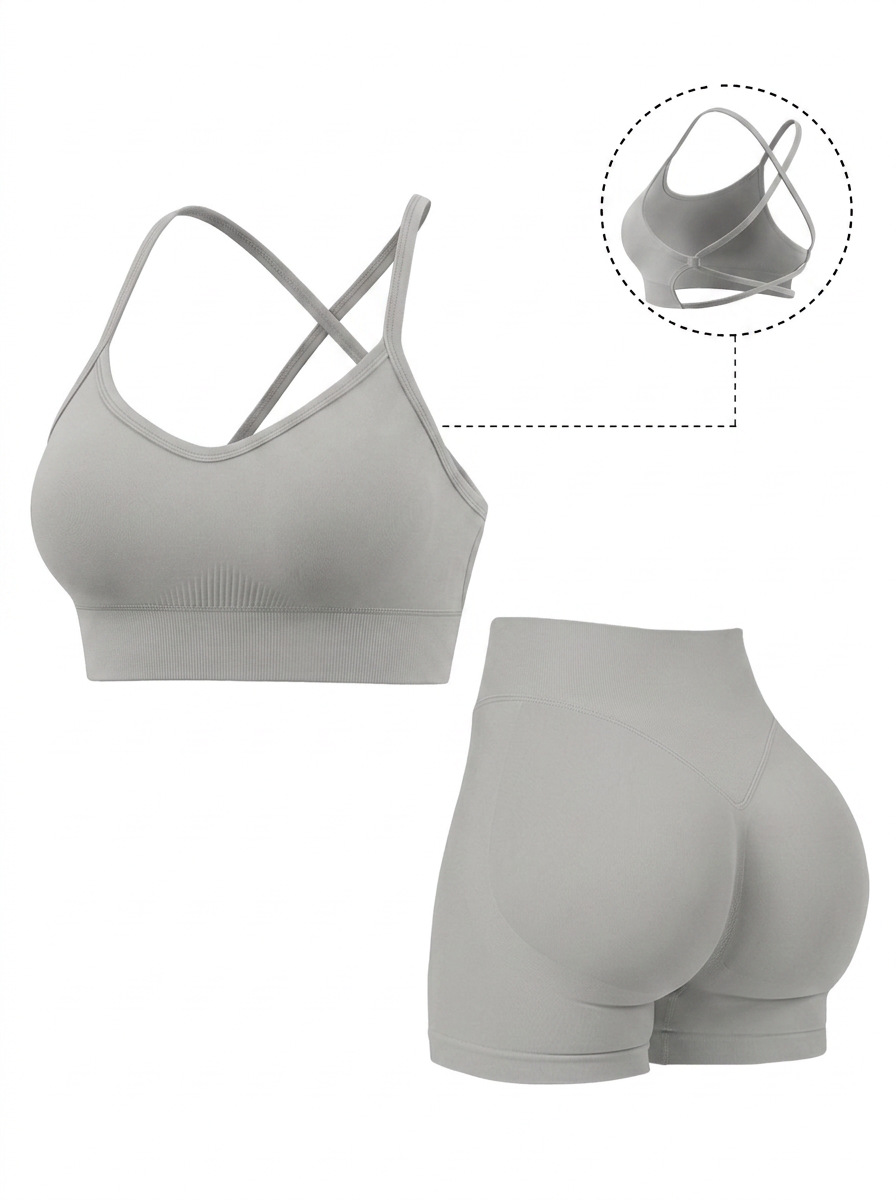 Conjunto deportivo de yoga dfyne para mujer, sujetador con tiras cruzadas, pantalones cortos con control de abdomen y efecto levanta glúteos, conjunto de verano para fitness y levantamiento de pesas.